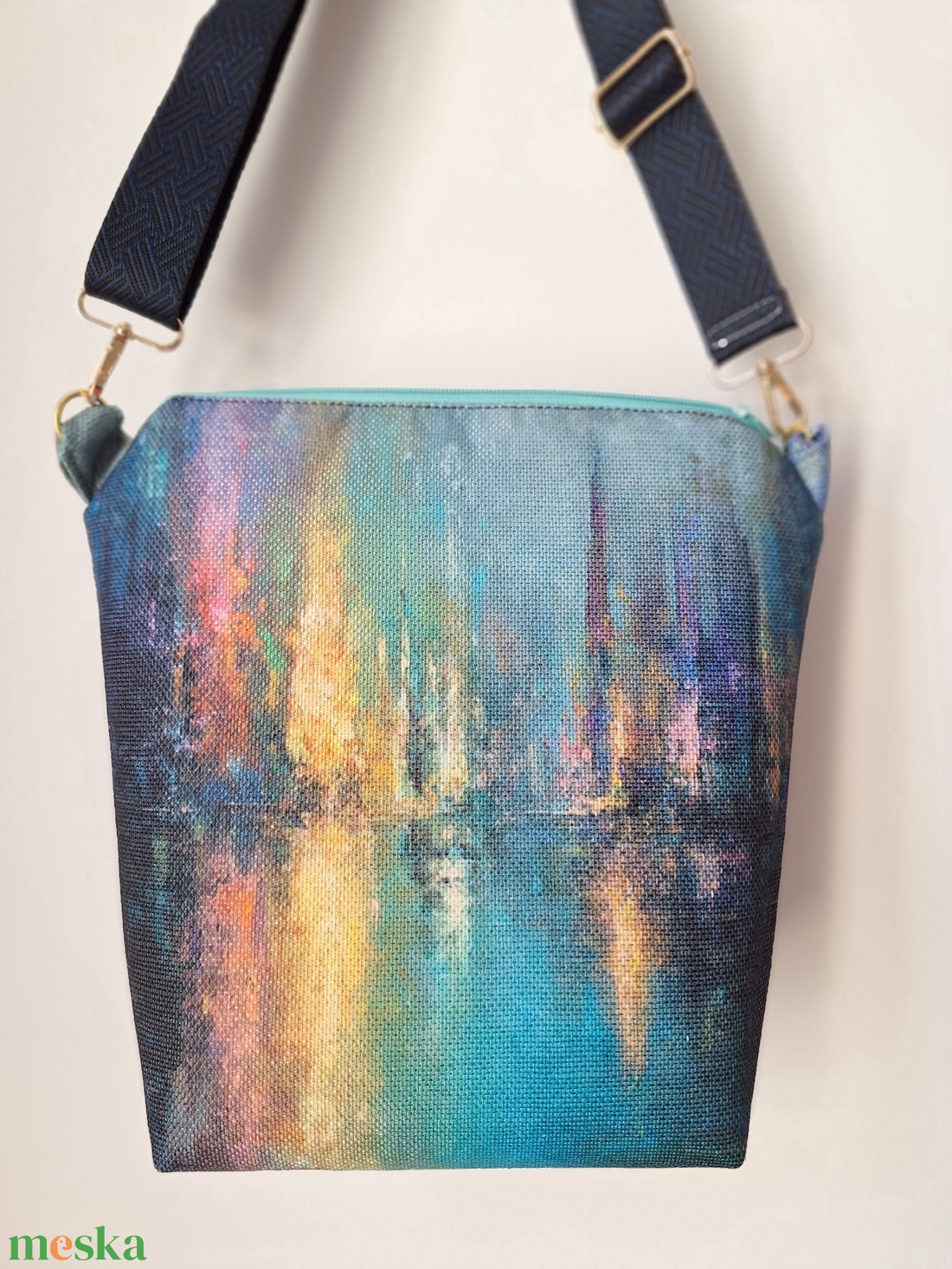 Türkiz festmény táska - táska & tok - kézitáska & válltáska - vállon átvethető táska - Meska.hu