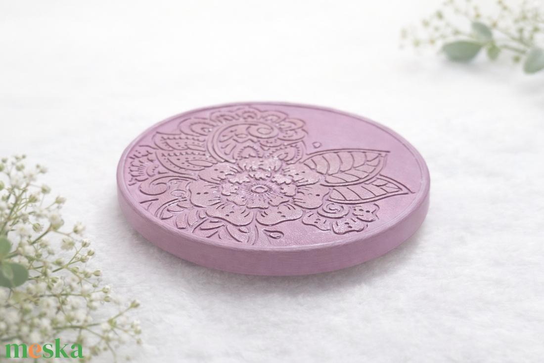 Kerámia alátét - Mandala / Púder-rosegold - otthon & életmód - gyertya, illat, aroma - mécses és mécsestartó - Meska.hu