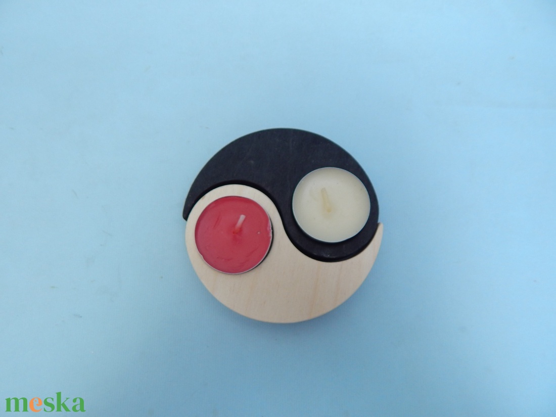 Fa dupla mécsestartó Yin yang mintával - otthon & életmód - gyertya, illat, aroma - mécses és mécsestartó - Meska.hu