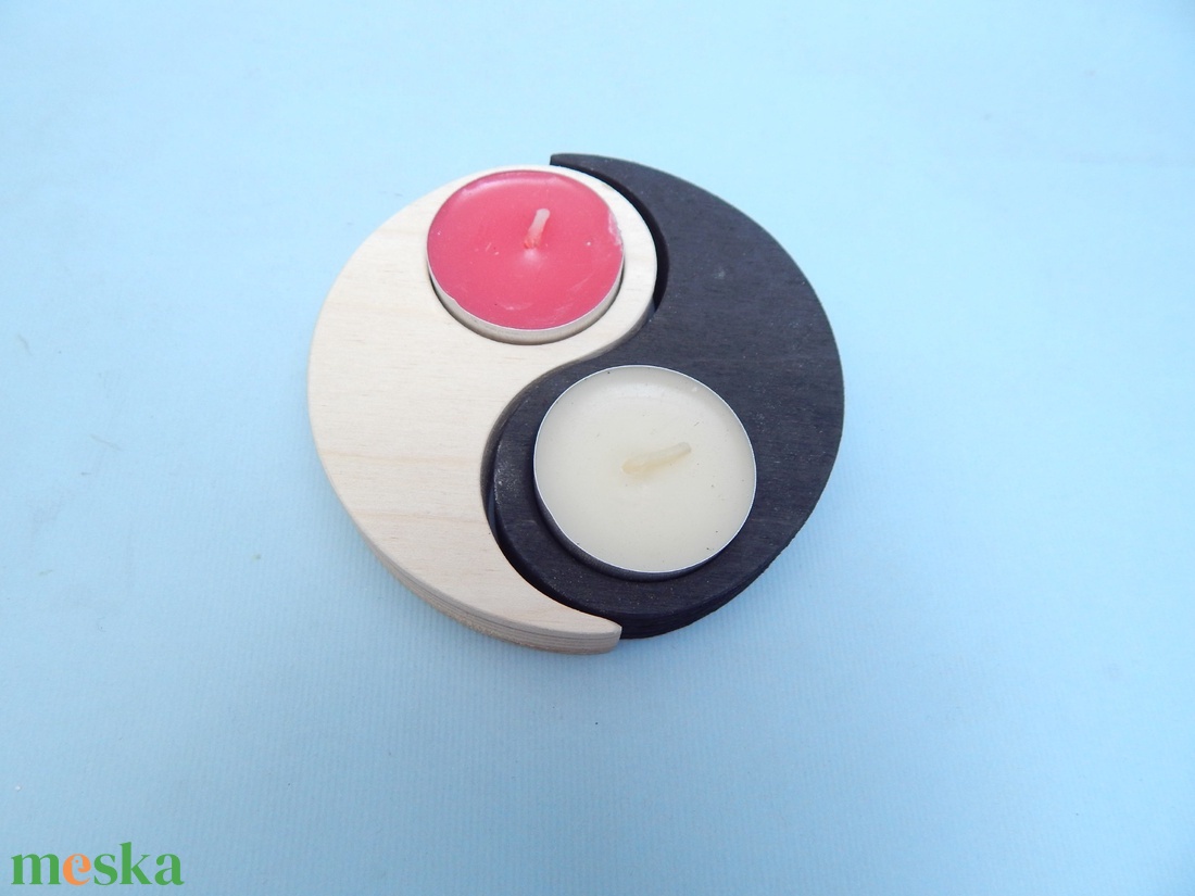 Fa dupla mécsestartó Yin yang mintával - otthon & életmód - gyertya, illat, aroma - mécses és mécsestartó - Meska.hu