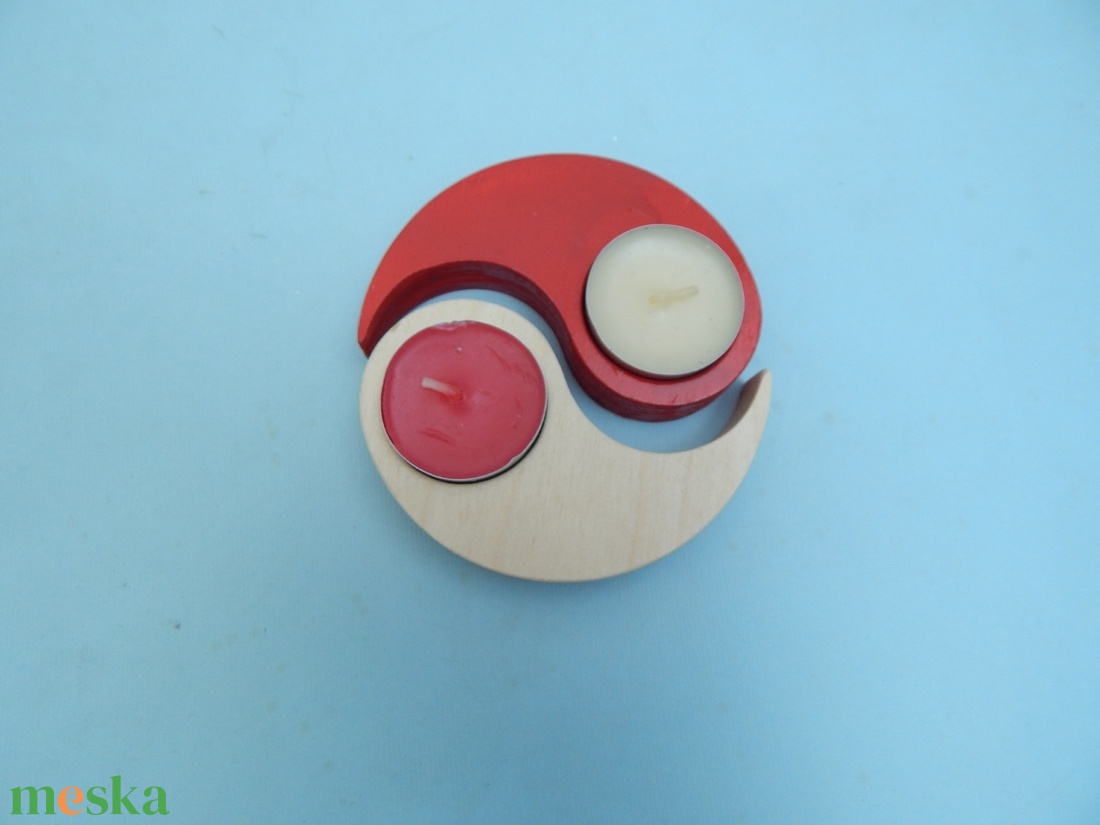 Fa dupla mécsestartó Yin yang mintával - otthon & életmód - gyertya, illat, aroma - mécses és mécsestartó - Meska.hu