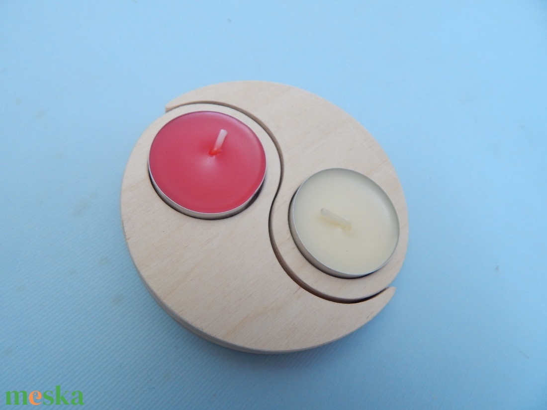 Fa dupla mécsestartó Yin yang mintával - otthon & életmód - gyertya, illat, aroma - mécses és mécsestartó - Meska.hu