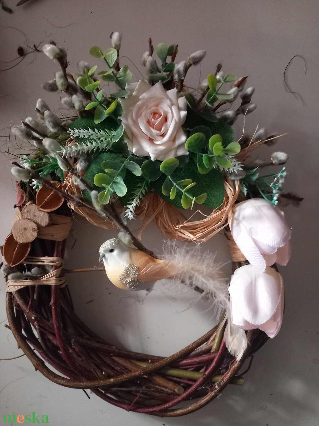 Tavaszi tulipános, madaras kopogtató - otthon & életmód - dekoráció - ajtó- és ablak dekoráció - ajtódísz & kopogtató - Meska.hu