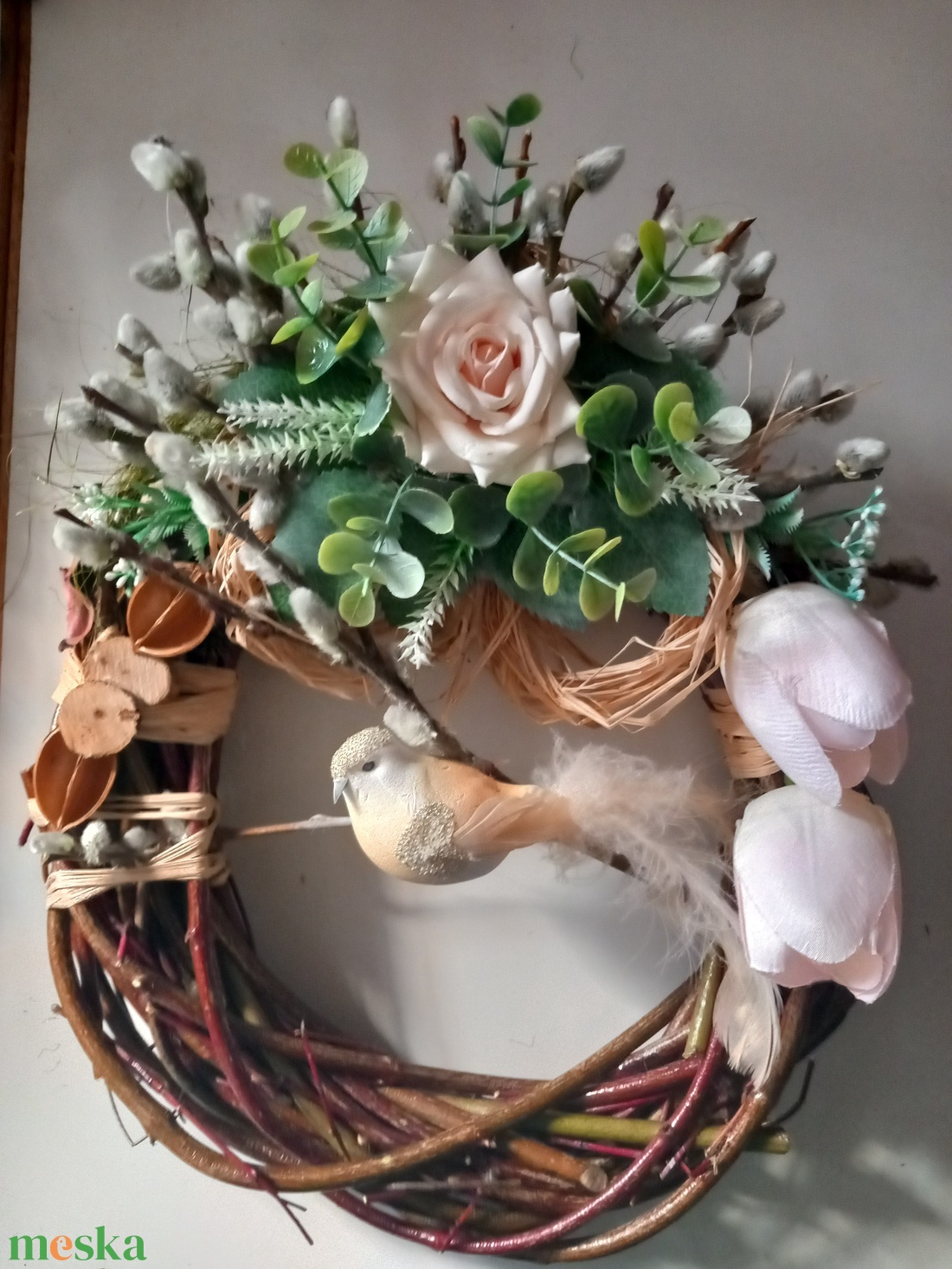 Tavaszi tulipános, madaras kopogtató - otthon & életmód - dekoráció - ajtó- és ablak dekoráció - ajtódísz & kopogtató - Meska.hu