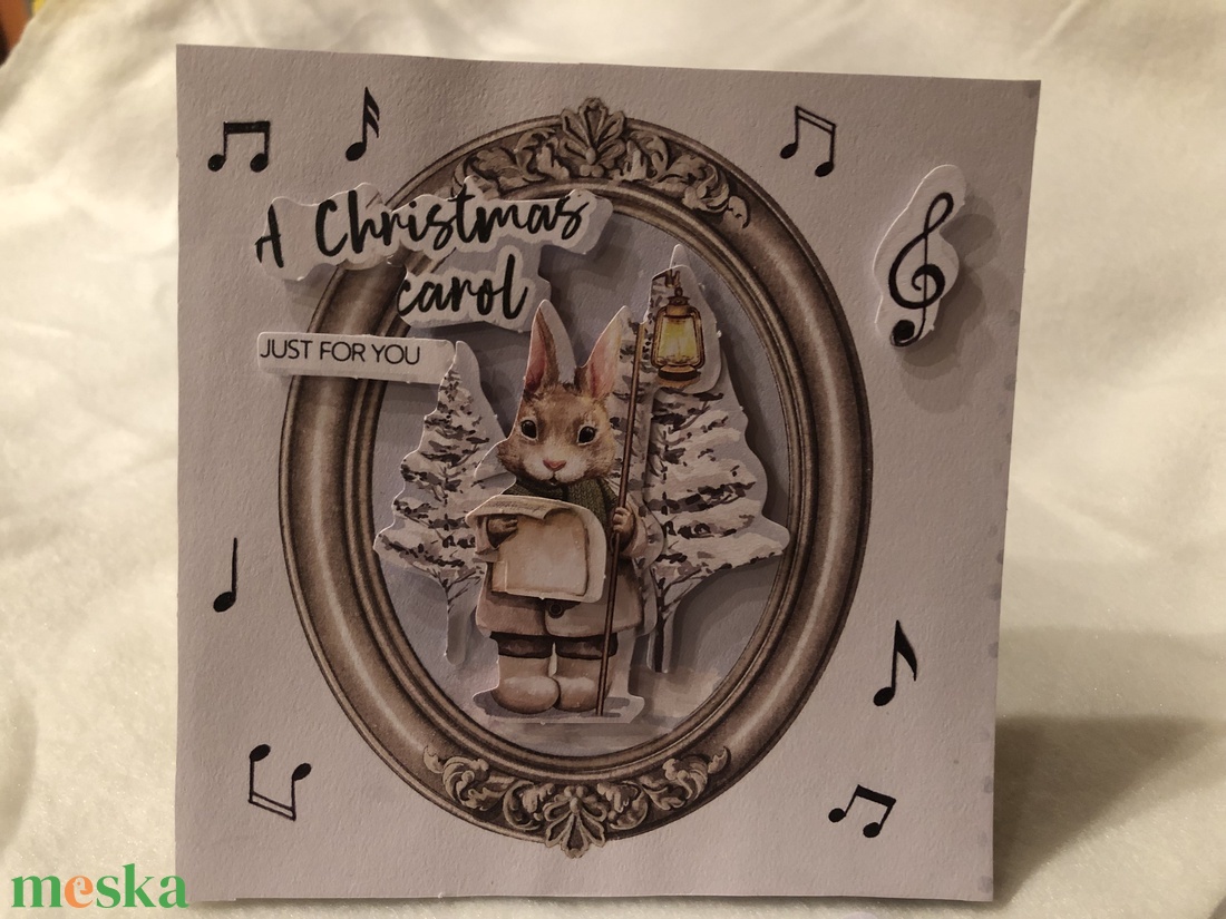 3D Karácsonyi üdvözlőlap Nyuszkós - karácsony - karácsonyi ajándékozás - karácsonyi képeslap, üdvözlőlap, ajándékkísérő - Meska.hu