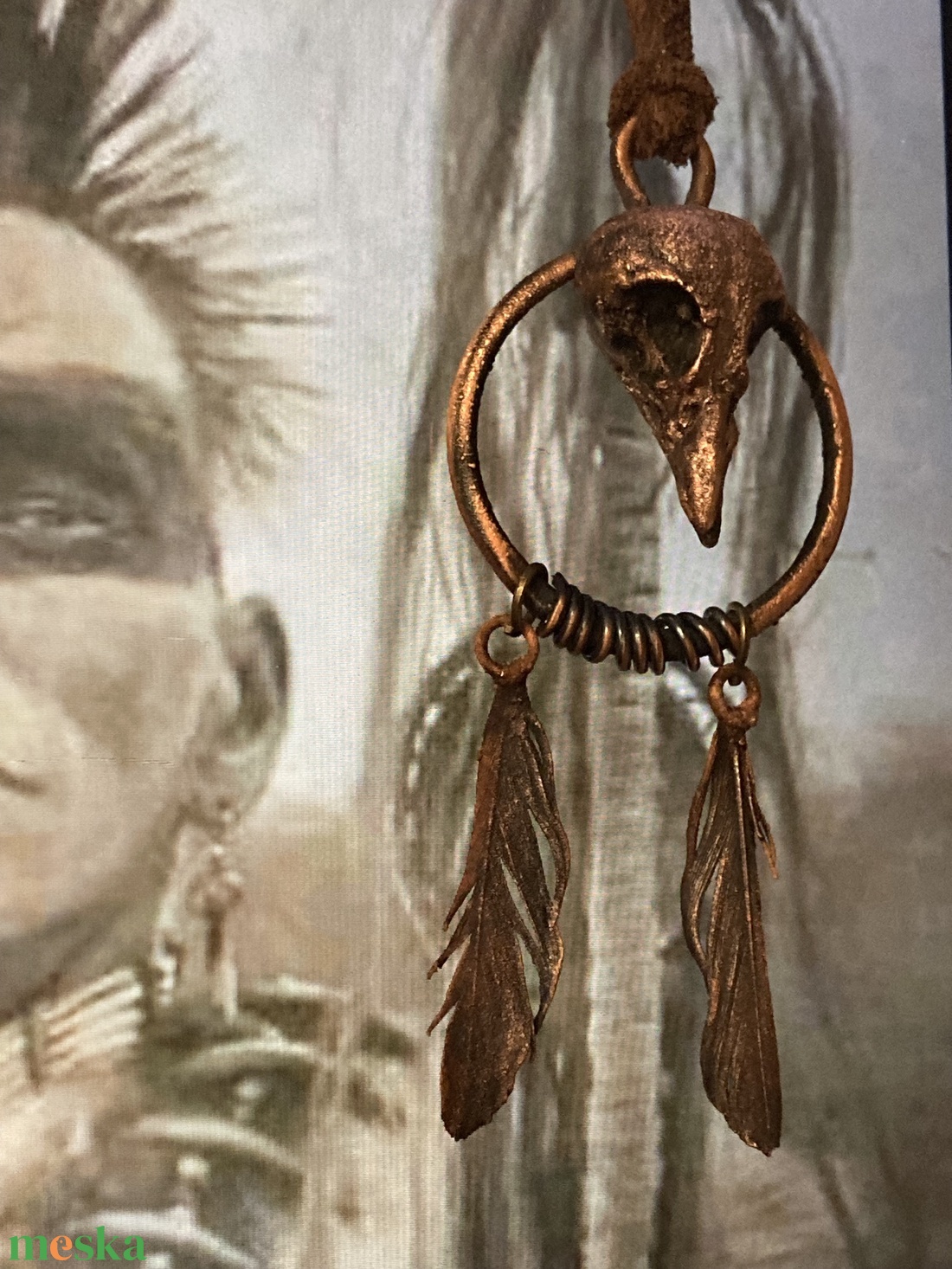 Réz koponya tollakkal - ékszer - nyaklánc - medálos nyaklánc - Meska.hu