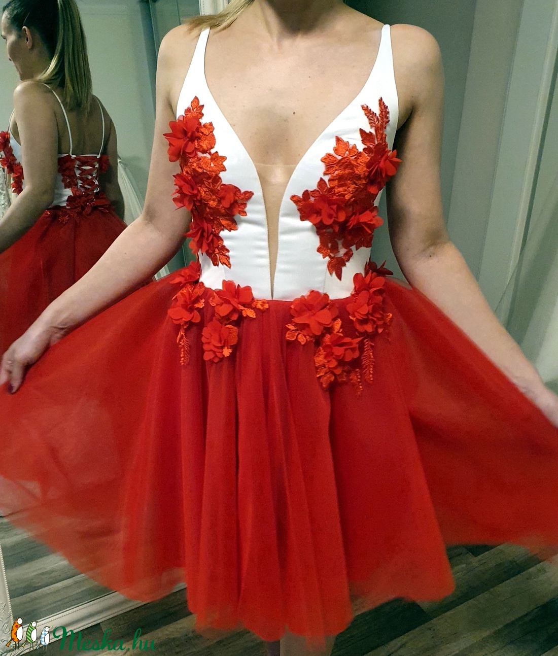 Piros-fehér menyecske ruha - esküvő - ruha - menyecske ruha - Meska.hu