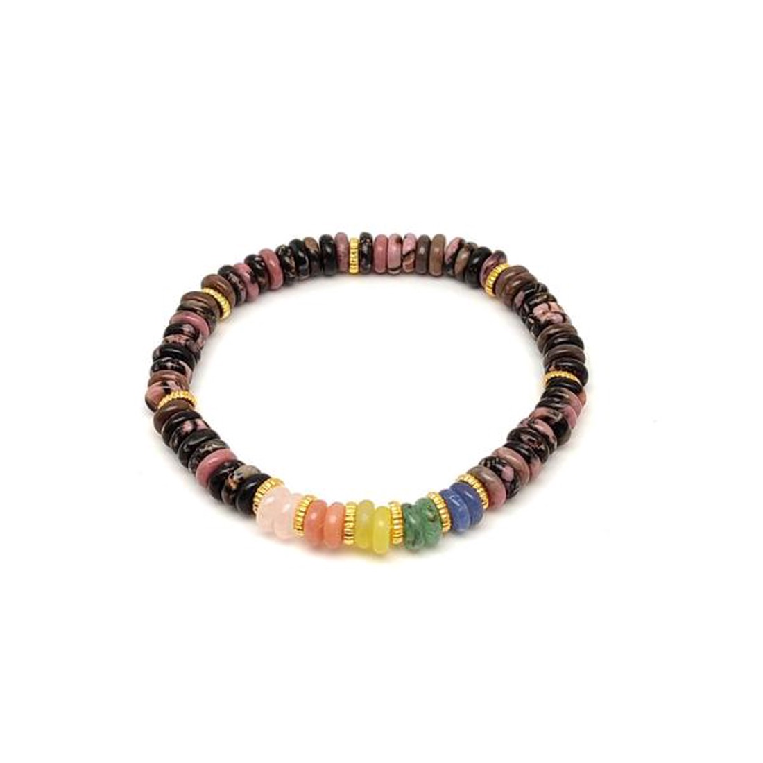 Rodonit ásvány karkötő 5 korong köves díszítéssel 62 mm - ékszer - karkötő - ásványkarkötő - Meska.hu