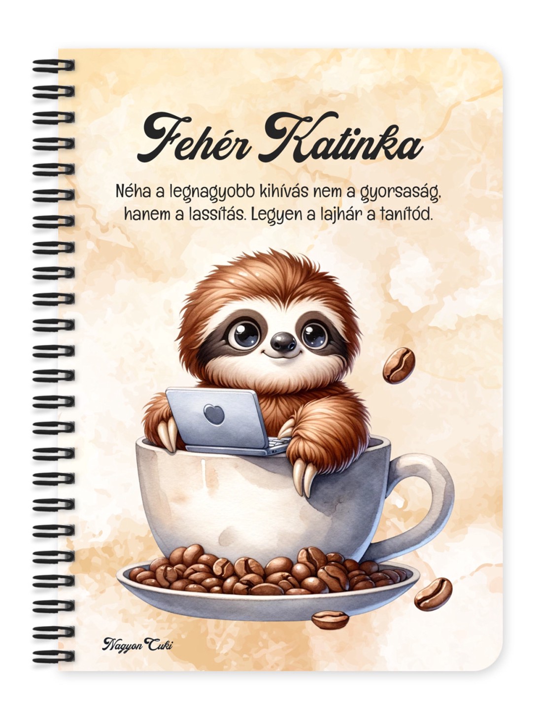 Személyre szabható - Kávés lajhár és a laptop mintás A5-ös füzet - otthon & életmód - papír, írószer - jegyzetfüzet & napló - Meska.hu