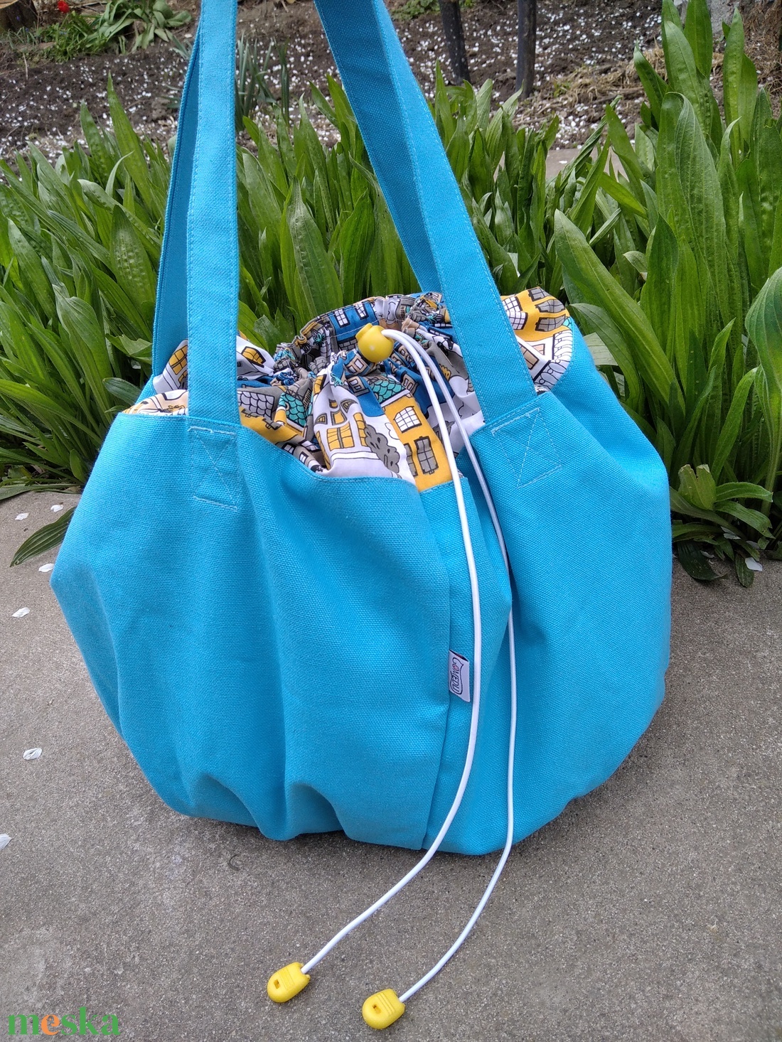 Kerékpár kosár huzat és szatyor 2in1 sárga-kék cicás - táska & tok - edzőtáskák - edzőtáskák - Meska.hu