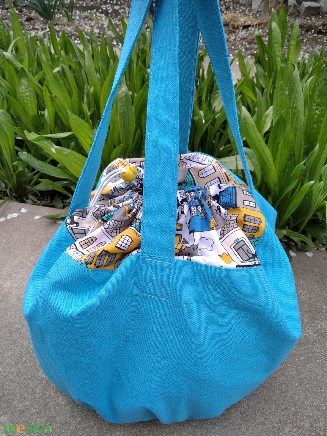 Kerékpár kosár huzat és szatyor 2in1 sárga-kék cicás - táska & tok - edzőtáskák - edzőtáskák - Meska.hu