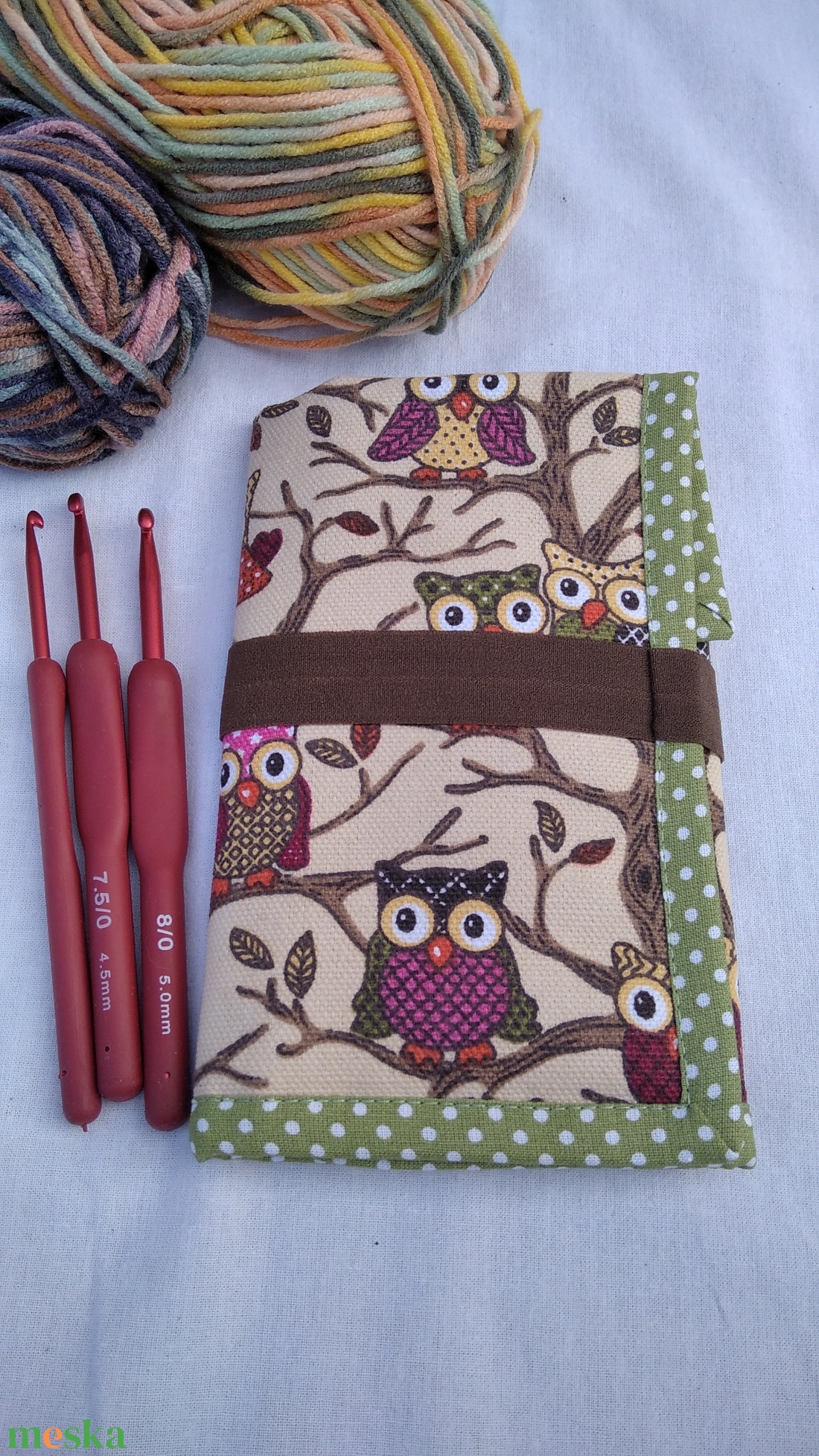 Horgolótű tartó bagoly mintával zöld - otthon & életmód - tárolás & rendszerezés - tárolókosár - Meska.hu