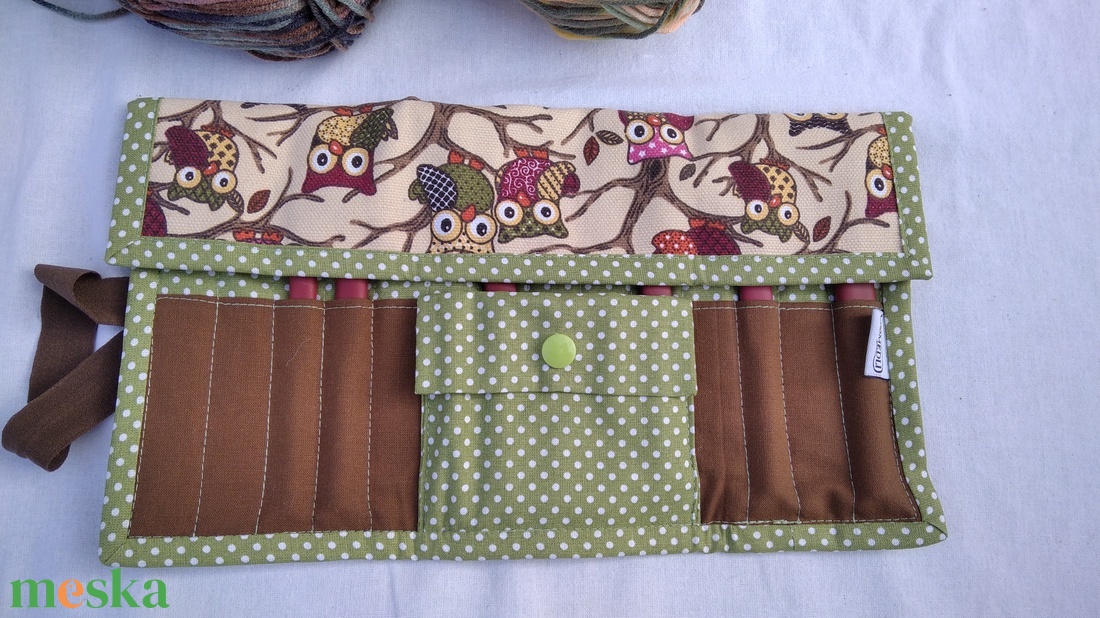 Horgolótű tartó bagoly mintával zöld - otthon & életmód - tárolás & rendszerezés - tárolókosár - Meska.hu