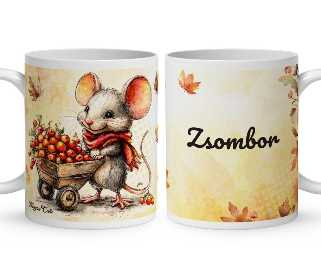 Névvel kérhető - Cuki őszi gyűjtögető kisegér mintás bögre - otthon & életmód - konyhafelszerelés, tálalás - tálalás - bögre & csésze - Meska.hu