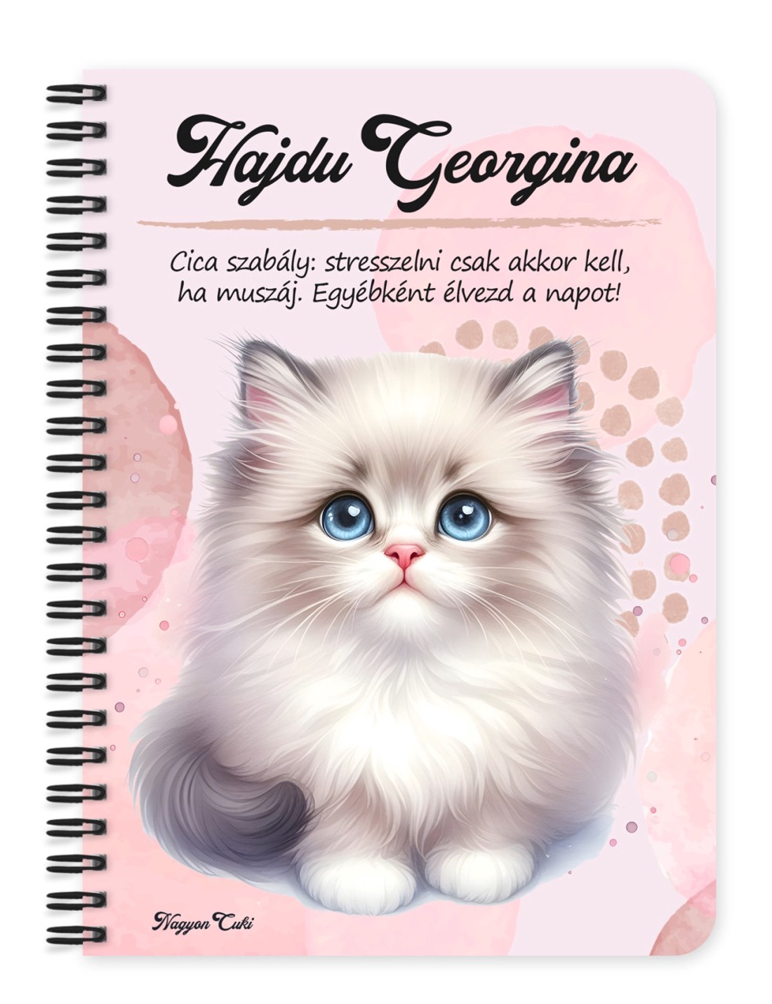 Személyre szabható - Hógolyó cuki cica mintás A5-ös füzet - otthon & életmód - papír, írószer - jegyzetfüzet & napló - Meska.hu