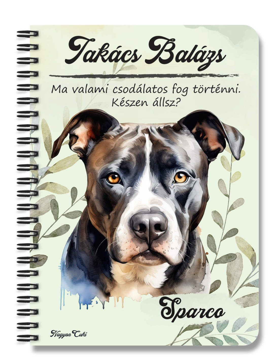 Személyre szabható - Szürke Amerikai Pitbull terrier portré mintás A5-ös füzet - otthon & életmód - papír, írószer - jegyzetfüzet & napló - Meska.hu