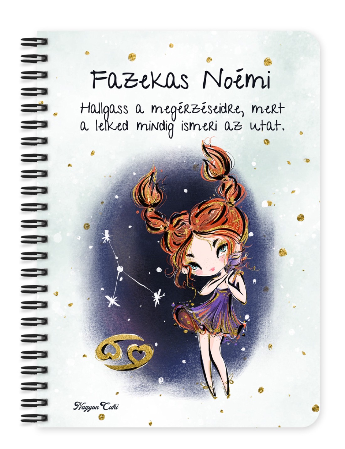 Személyre szabható - Vörös hajú Csini Rák lány mintás A5-ös füzet - otthon & életmód - papír, írószer - jegyzetfüzet & napló - Meska.hu