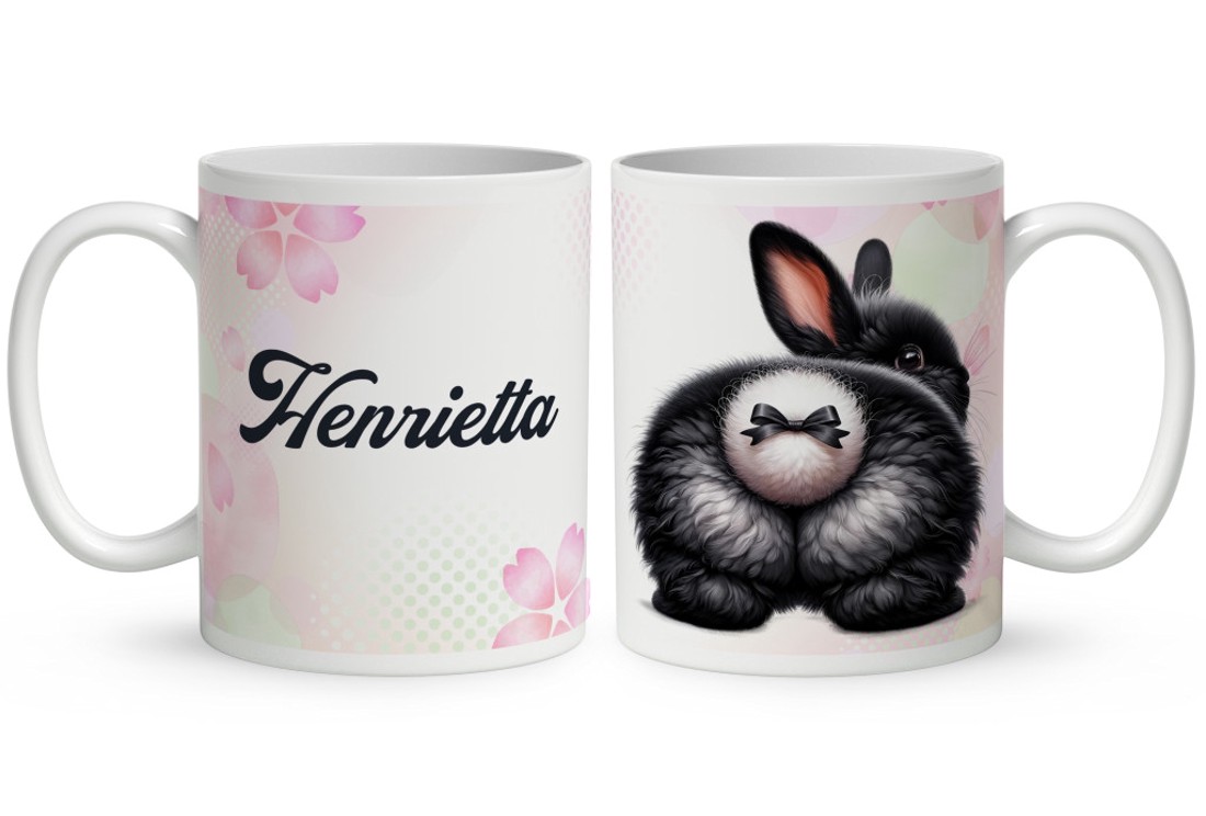 Névvel kérhető - Fekete masnis Nyuszi popsi mintás bögre - otthon & életmód - konyhafelszerelés, tálalás - tálalás - bögre & csésze - Meska.hu