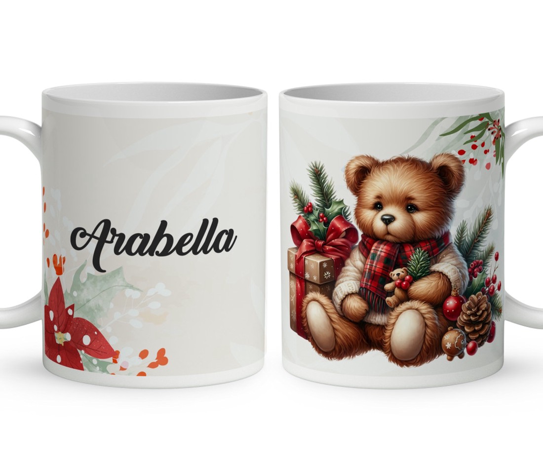 Névvel kérhető - Karácsonyi Teddy maci (macival) mintás bögre - otthon & életmód - konyhafelszerelés, tálalás - tálalás - bögre & csésze - Meska.hu