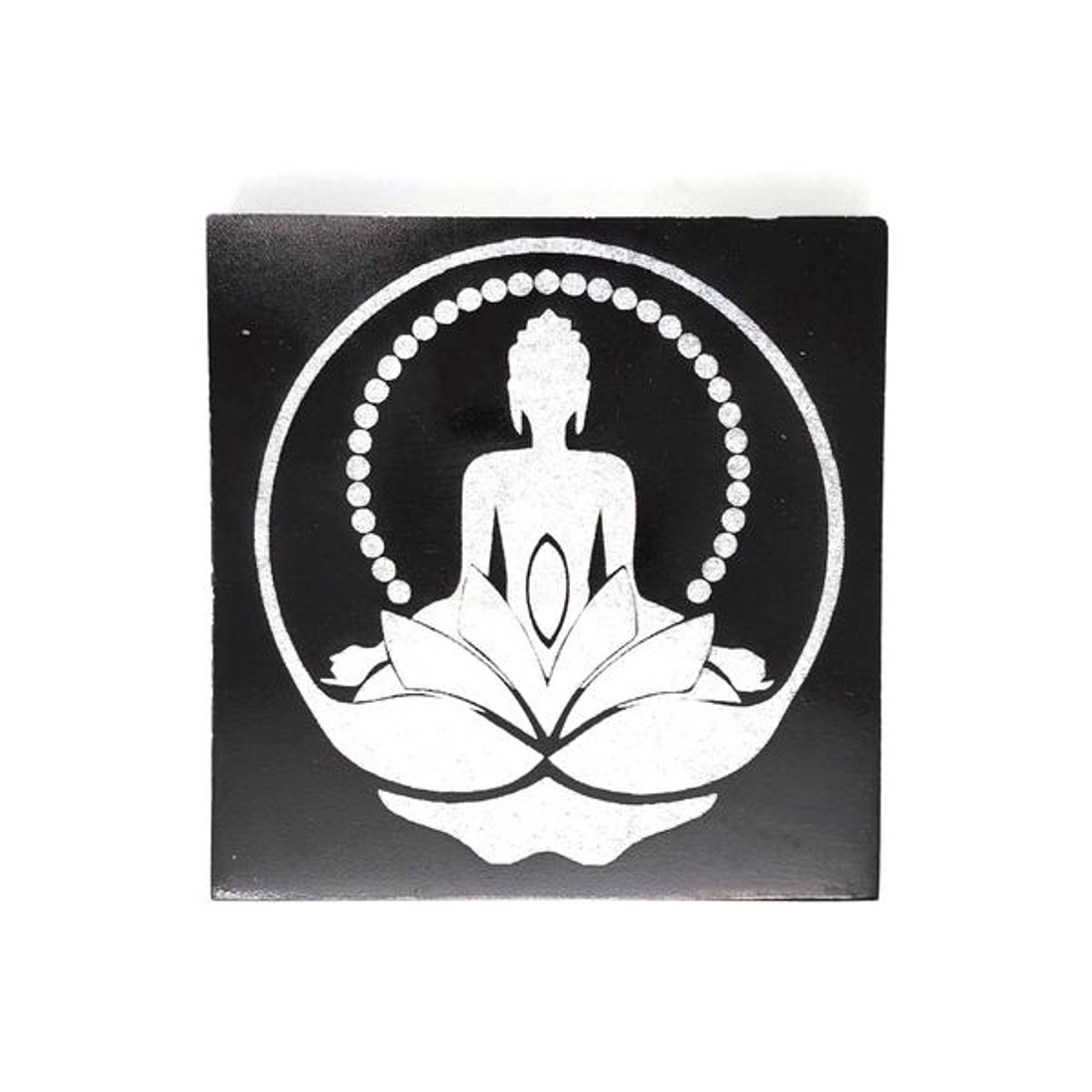 Szelenit négyzet Buddha fekete 9-10cm - kellékek & szerszámok - ásvány alapanyag - szelenit korong - Meska.hu