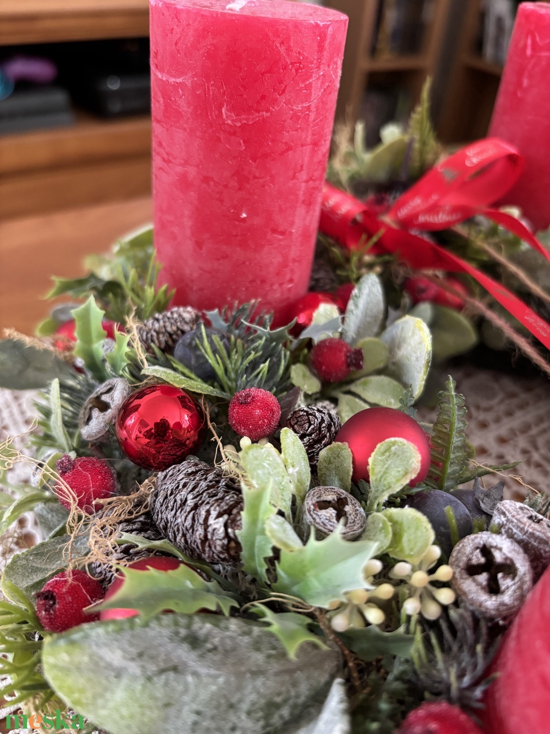 Adventi koszorú-piros - karácsony - adventi díszek - adventi gyertyadíszek és koszorúdíszek - Meska.hu