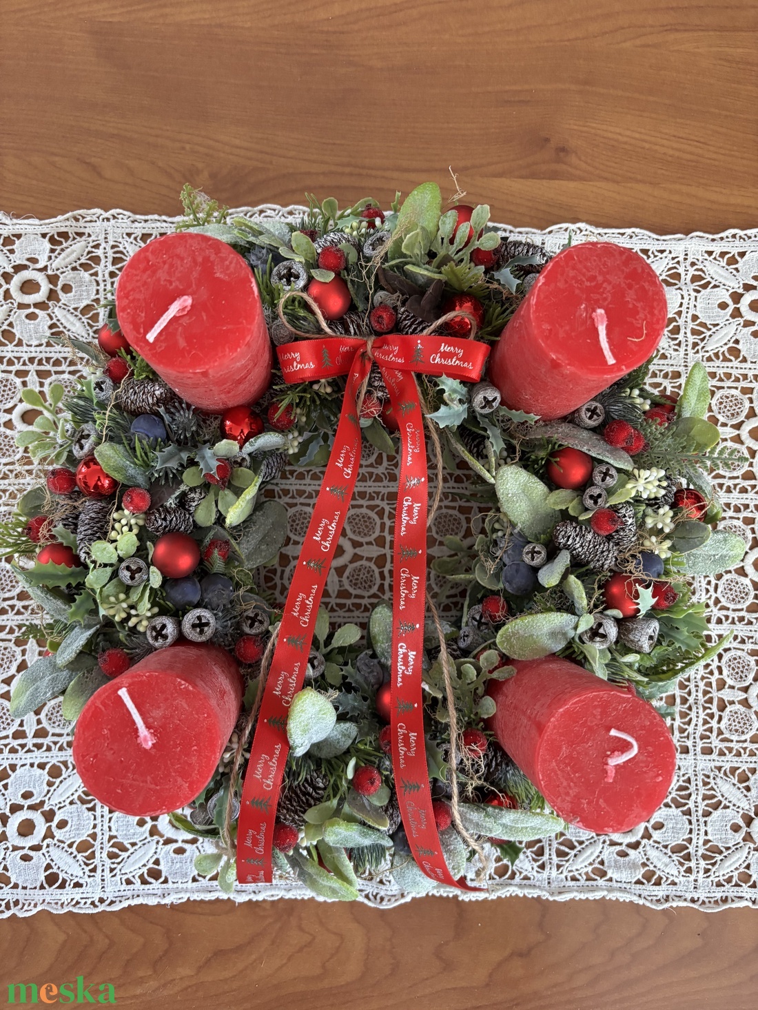 Adventi koszorú-piros - karácsony - adventi díszek - adventi gyertyadíszek és koszorúdíszek - Meska.hu