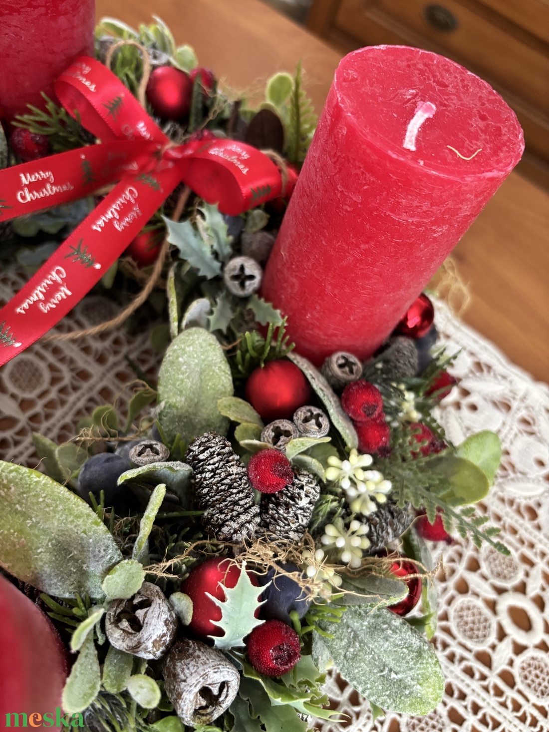 Adventi koszorú-piros - karácsony - adventi díszek - adventi gyertyadíszek és koszorúdíszek - Meska.hu