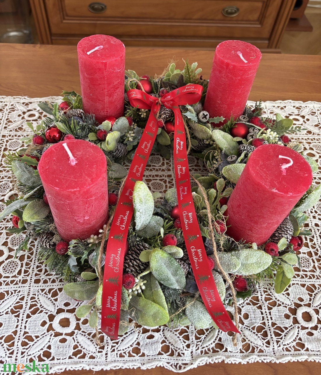 Adventi koszorú-piros - karácsony - adventi díszek - adventi gyertyadíszek és koszorúdíszek - Meska.hu