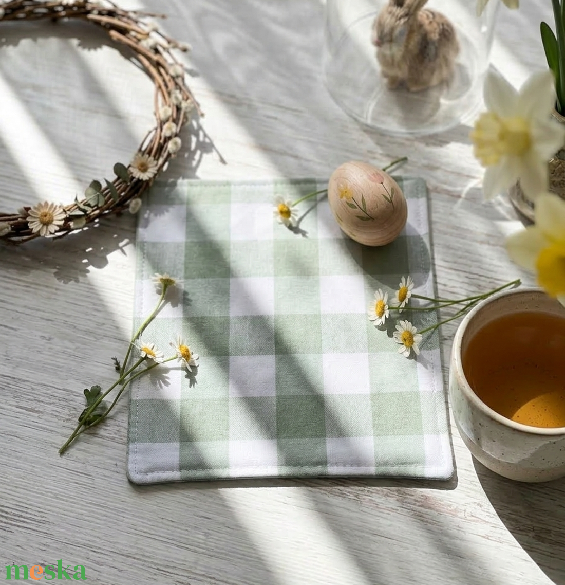Kézzel Varrt Poháralátét � Zöld Kockás Gingham Mintáva - otthon & életmód - konyhafelszerelés, tálalás - tálalás - tányér- és poháralátét - Meska.hu