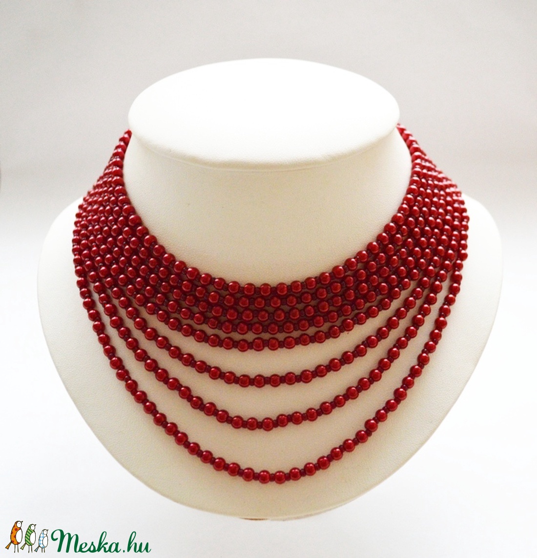 Meggyszínű, 8 soros kaláris tekla és üveggyöngyből  -  - Meska.hu
