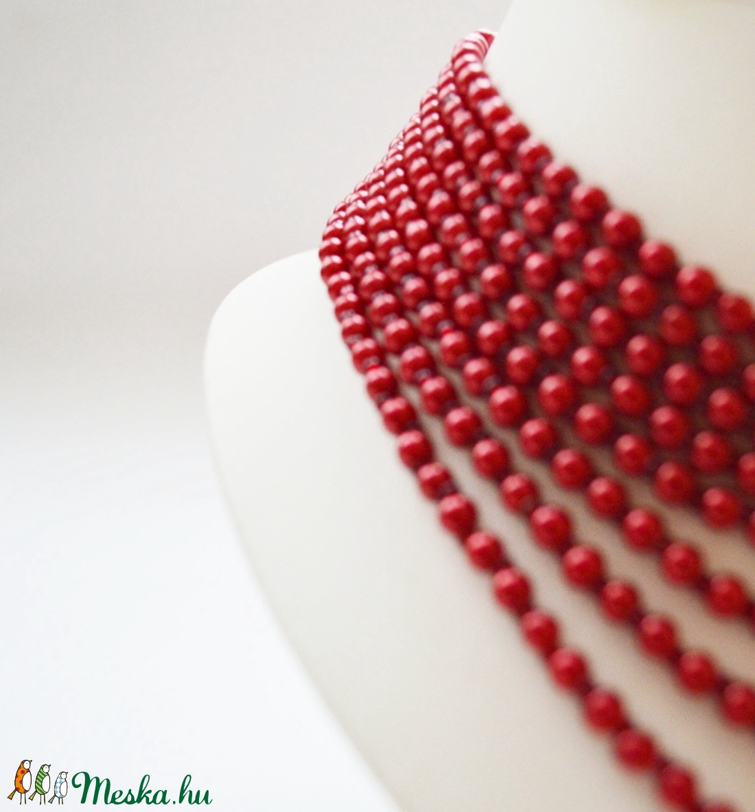 Meggyszínű, 8 soros kaláris tekla és üveggyöngyből  -  - Meska.hu