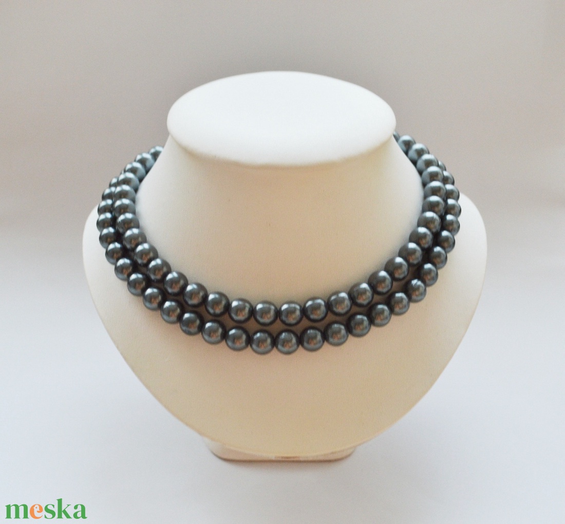 Kétsoros szürke kaláris - 10 mm-es plastic gyöngyből - ékszer - nyaklánc - gyöngyös nyaklánc - Meska.hu Kétsoros szürke kaláris - 10 mm-es plastic gyöngyből - ékszer - nyaklánc - gyöngyös nyaklánc - Meska.hu