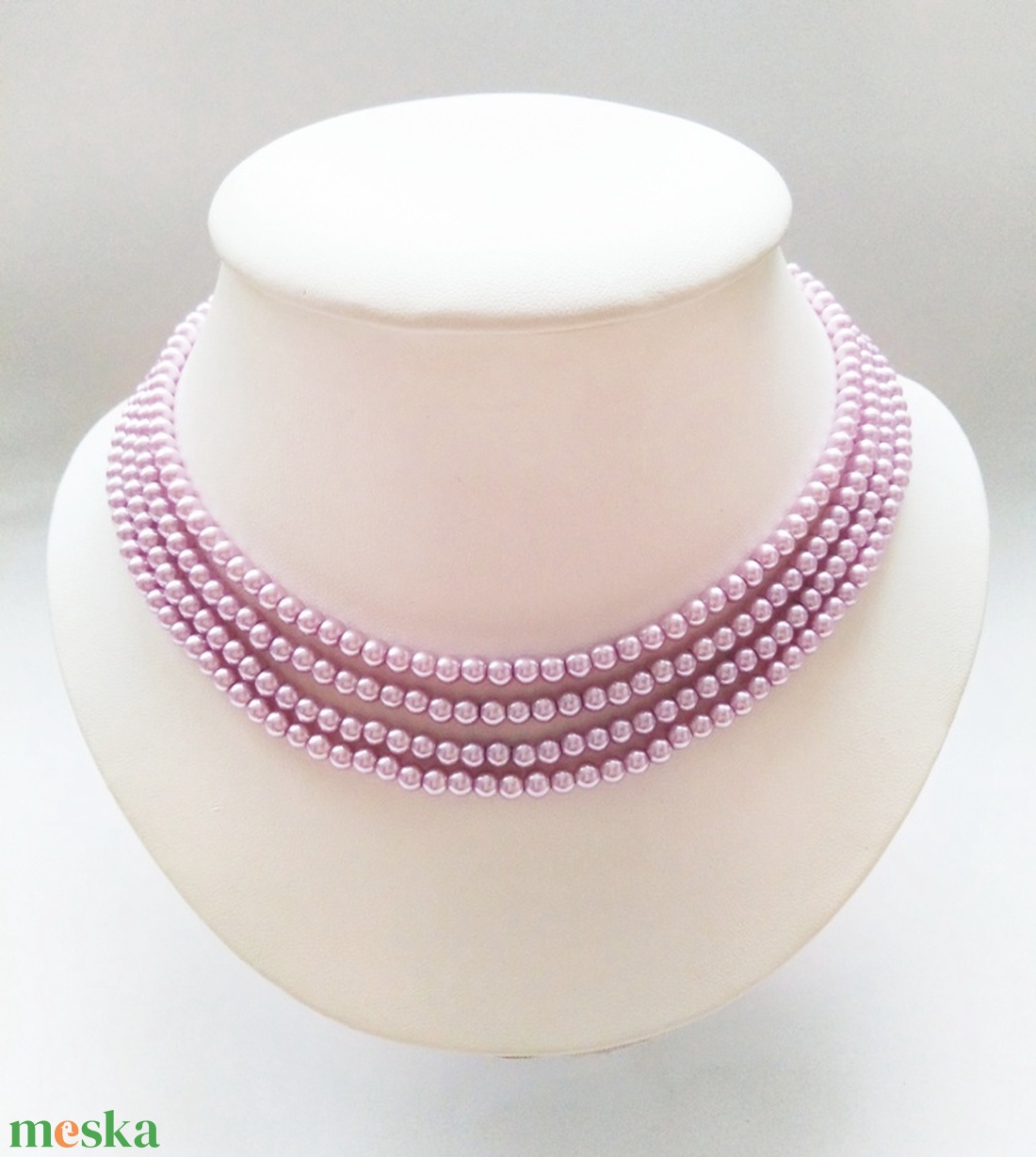 4 soros, orgonalila színű kaláris, 4 mm-es teklagyöngyből - ékszer - nyaklánc - gyöngyös nyaklánc - Meska.hu