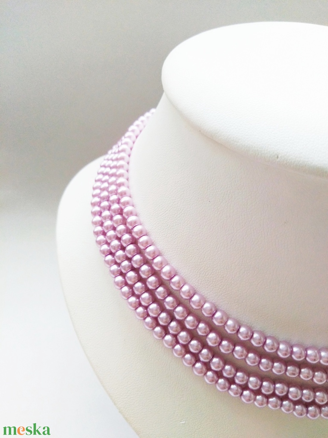 4 soros, orgonalila színű kaláris, 4 mm-es teklagyöngyből - ékszer - nyaklánc - gyöngyös nyaklánc - Meska.hu