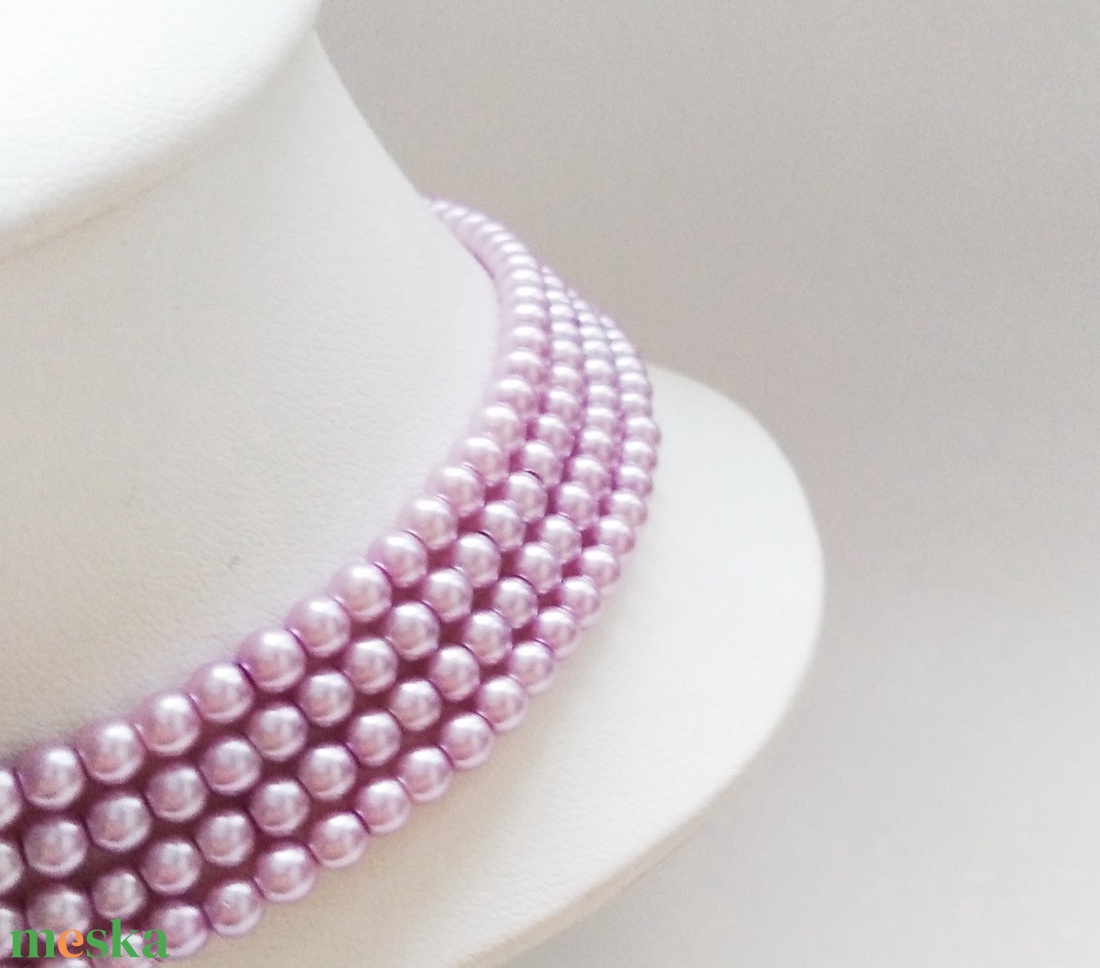 4 soros, orgonalila színű kaláris, 4 mm-es teklagyöngyből - ékszer - nyaklánc - gyöngyös nyaklánc - Meska.hu
