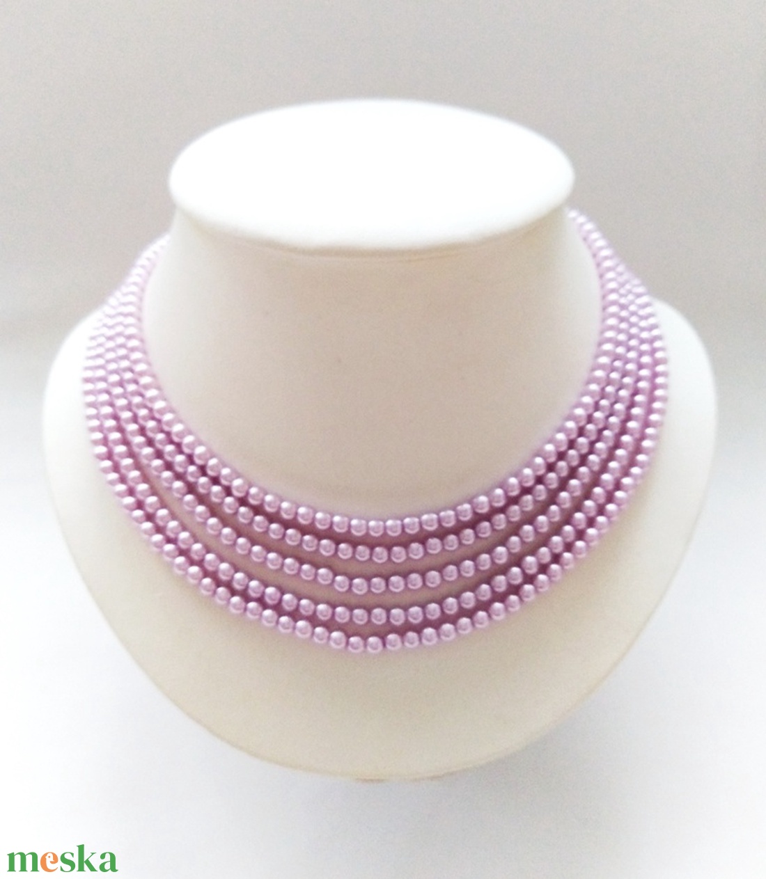 5 soros, orgonalila színű kaláris, 4 mm-es teklagyöngyből - ékszer - nyaklánc - gyöngyös nyaklánc - Meska.hu