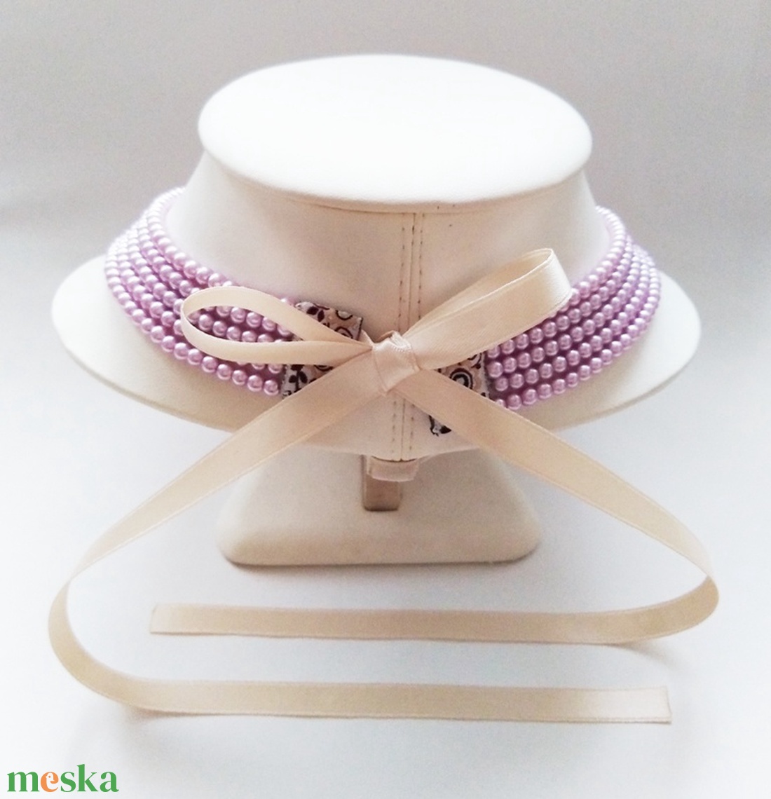 5 soros, orgonalila színű kaláris, 4 mm-es teklagyöngyből - ékszer - nyaklánc - gyöngyös nyaklánc - Meska.hu