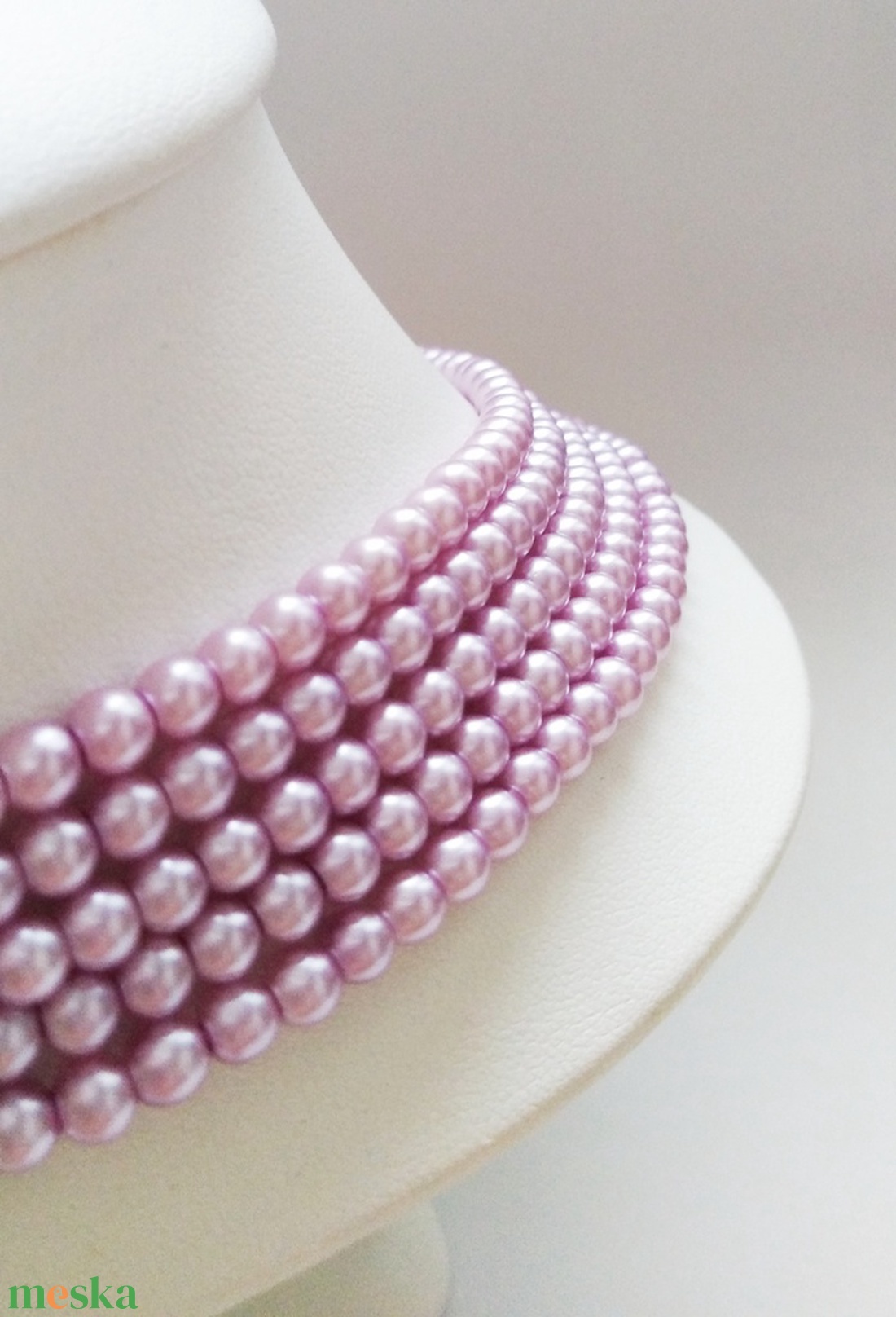 5 soros, orgonalila színű kaláris, 4 mm-es teklagyöngyből - ékszer - nyaklánc - gyöngyös nyaklánc - Meska.hu