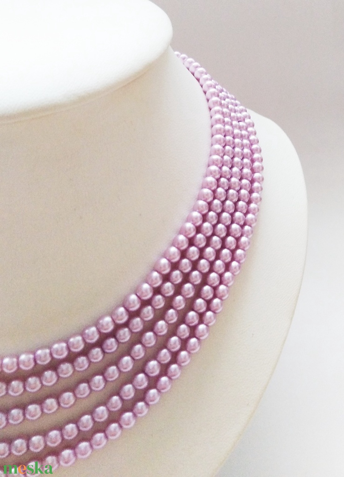 5 soros, orgonalila színű kaláris, 4 mm-es teklagyöngyből - ékszer - nyaklánc - gyöngyös nyaklánc - Meska.hu