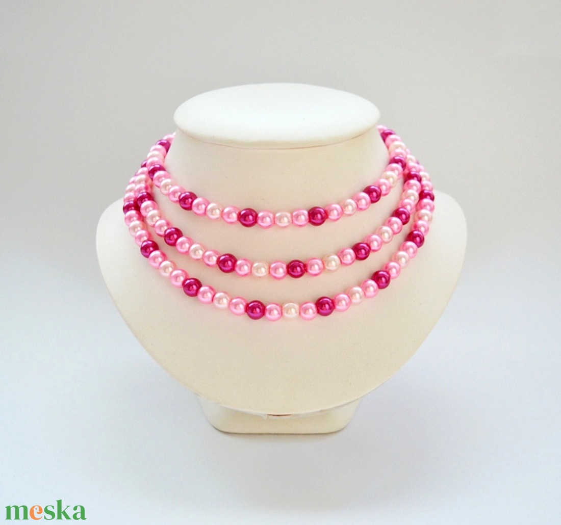 3 soros, rózsaszín-pink-magenta színű üvegtekla kaláris - 8 mm-es üvegtekla gyöngyből - ékszer - nyaklánc - gyöngyös nyaklánc - Meska.hu 3 soros, rózsaszín-pink-magenta színű üvegtekla kaláris - 8 mm-es üvegtekla gyöngyből - ékszer - nyaklánc - gyöngyös nyaklánc - Meska.hu