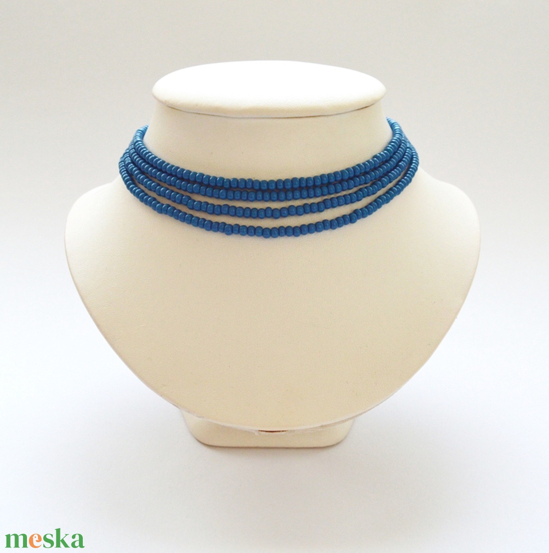 4 soros farmerkék kaláris - nagyszemű cseh kásagyöngyből - ékszer - nyaklánc - gyöngyös nyaklánc - Meska.hu