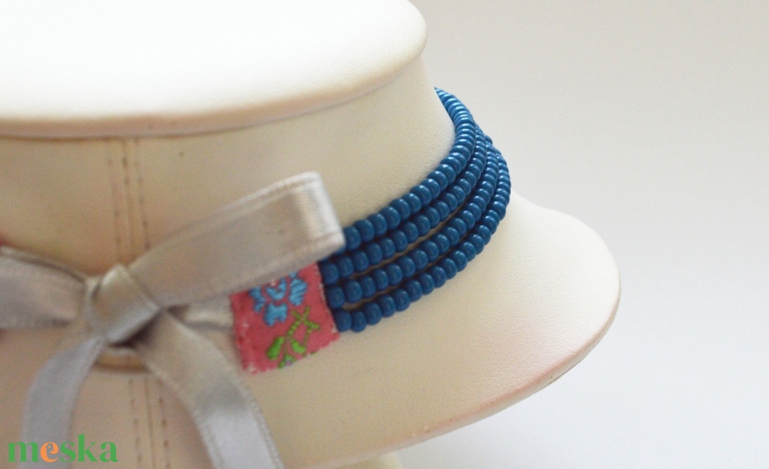 4 soros farmerkék kaláris - nagyszemű cseh kásagyöngyből - ékszer - nyaklánc - gyöngyös nyaklánc - Meska.hu