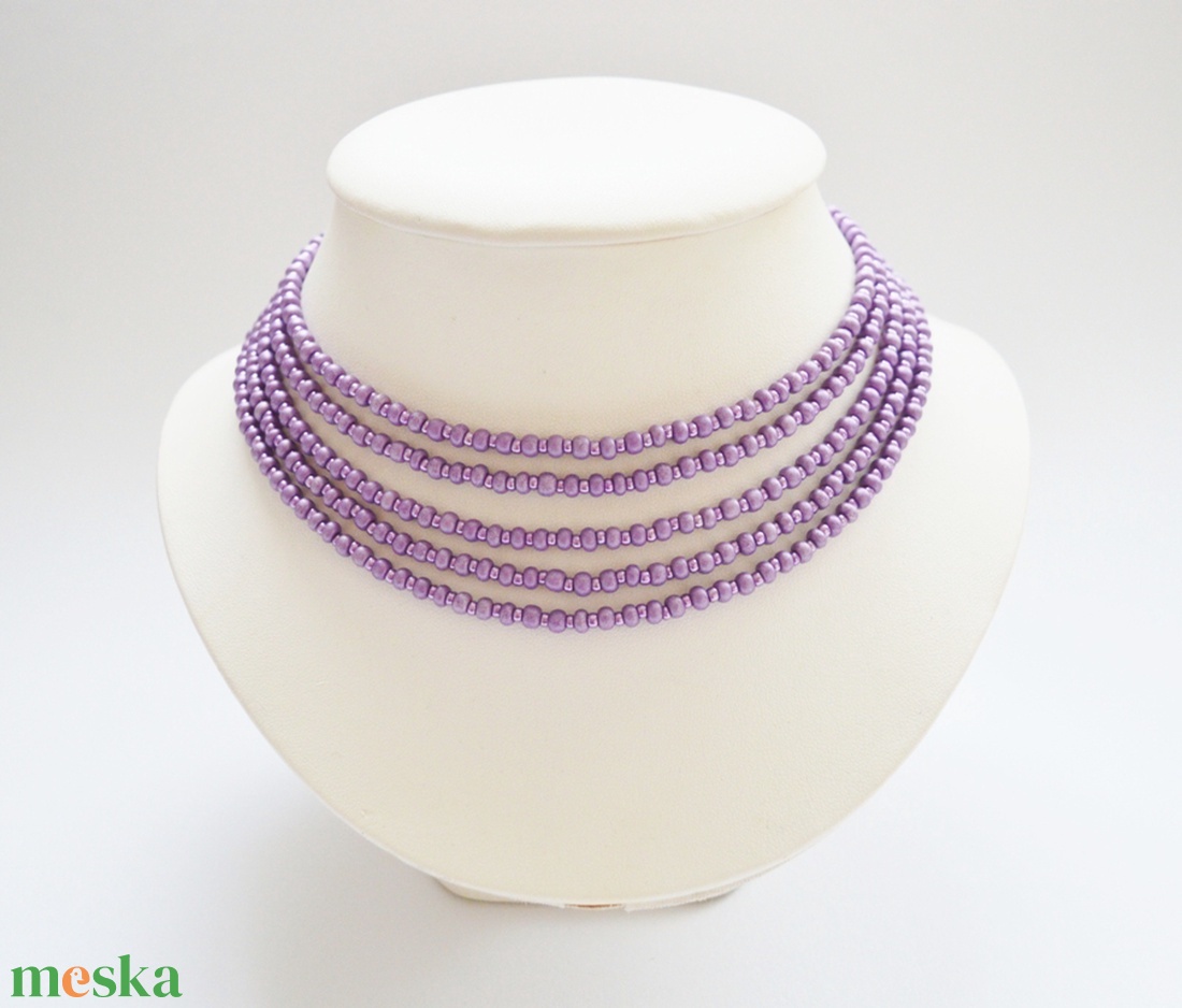 5 soros lila kaláris - nagyszemű cseh kásagyöngyből - ékszer - nyaklánc - párhuzamos nyaklánc - Meska.hu