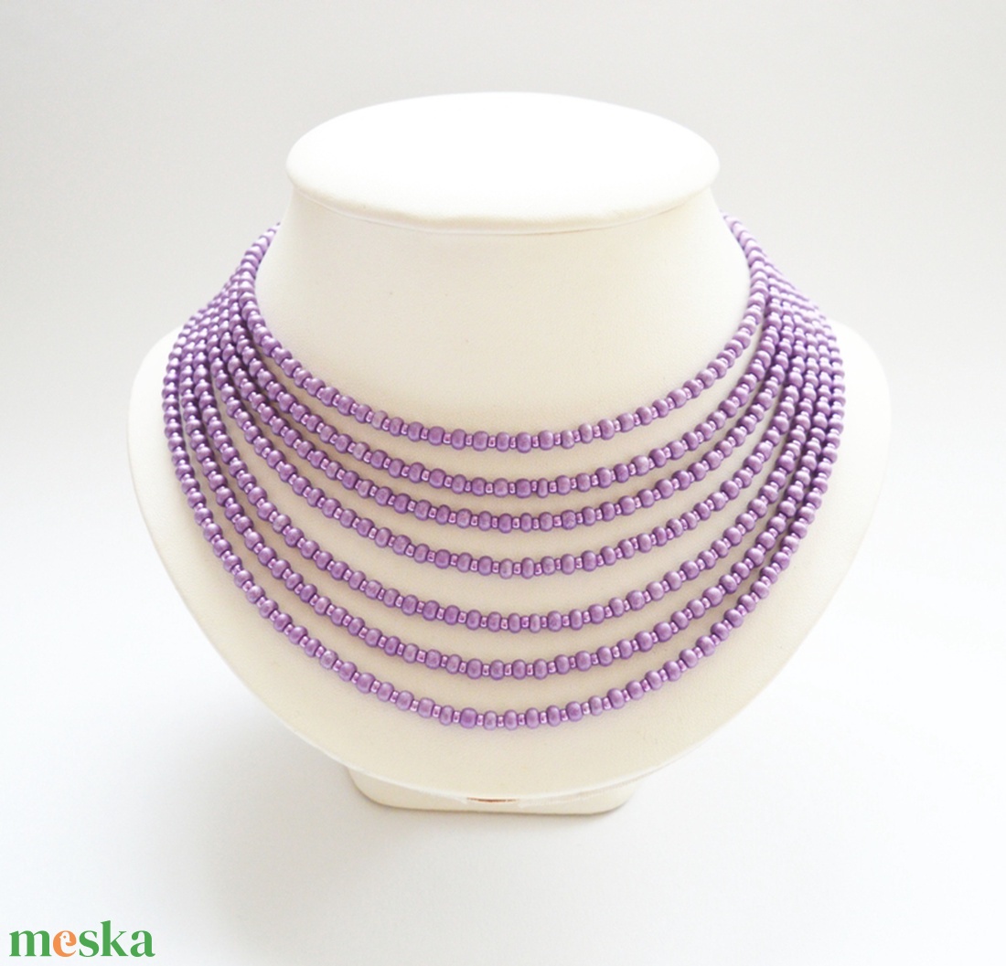 7 soros lila kaláris - nagyszemű cseh kásagyöngyből - ékszer - nyaklánc - párhuzamos nyaklánc - Meska.hu