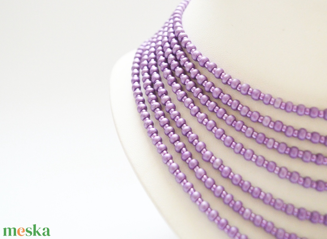 7 soros lila kaláris - nagyszemű cseh kásagyöngyből - ékszer - nyaklánc - párhuzamos nyaklánc - Meska.hu