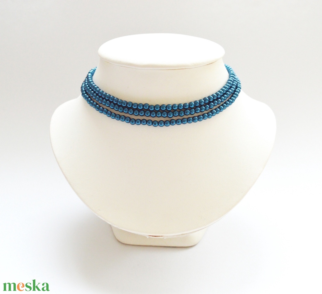 3 soros olajkék üvegtekla kaláris - 4 mm-es gyöngyből - ékszer - nyaklánc - párhuzamos nyaklánc - Meska.hu