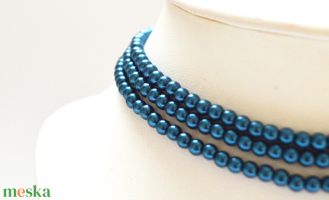 3 soros olajkék üvegtekla kaláris - 4 mm-es gyöngyből - ékszer - nyaklánc - párhuzamos nyaklánc - Meska.hu