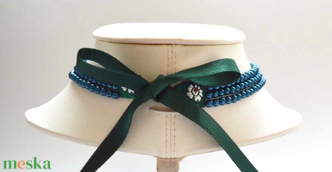 3 soros olajkék üvegtekla kaláris - 4 mm-es gyöngyből - ékszer - nyaklánc - párhuzamos nyaklánc - Meska.hu