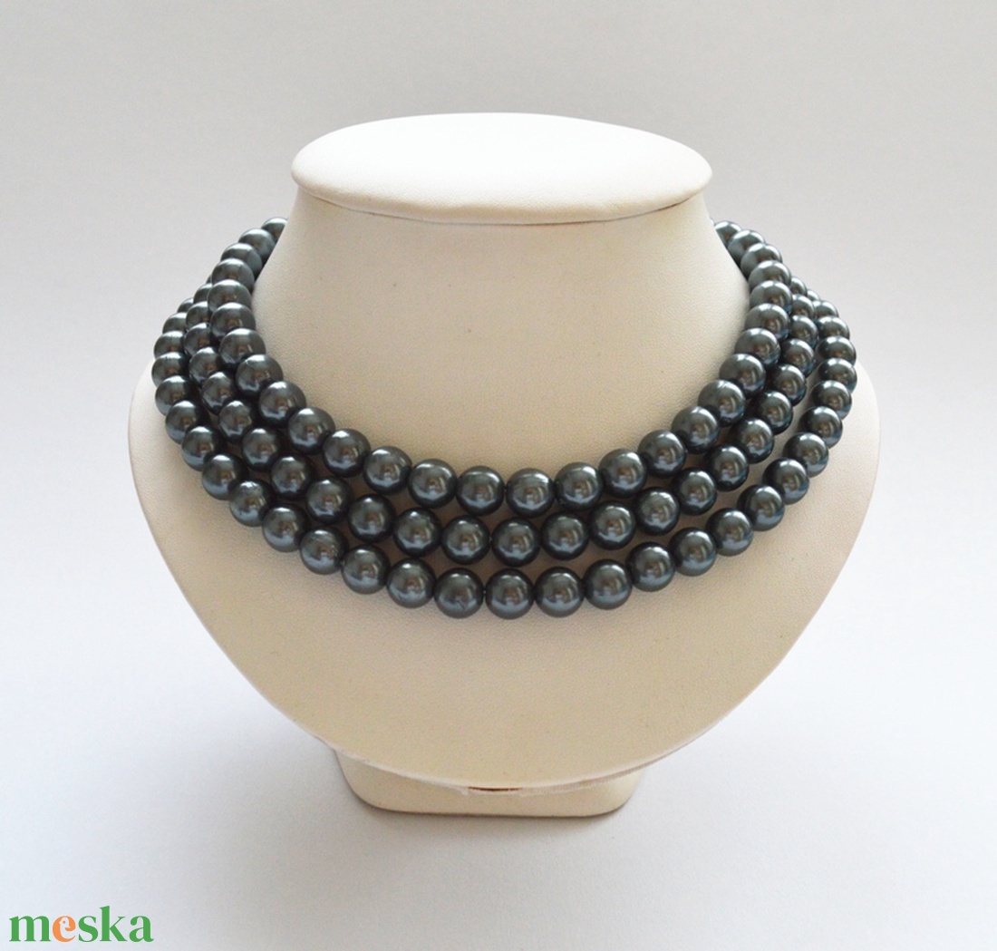 3 soros szürke kaláris - 10 mm-es plastic gyöngyből - ékszer - nyaklánc - gyöngyös nyaklánc - Meska.hu