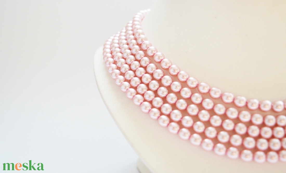 5 soros rózsaszín kaláris - 6 mm-es üvegtekla gyöngyből - ékszer - nyaklánc - gyöngyös nyaklánc - Meska.hu